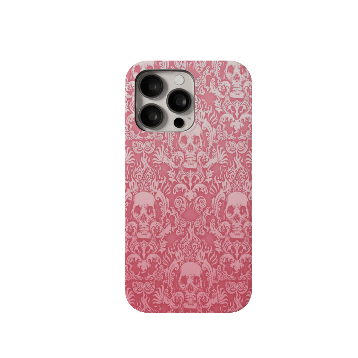 Phone case with pink skull and floral pattern on a white background