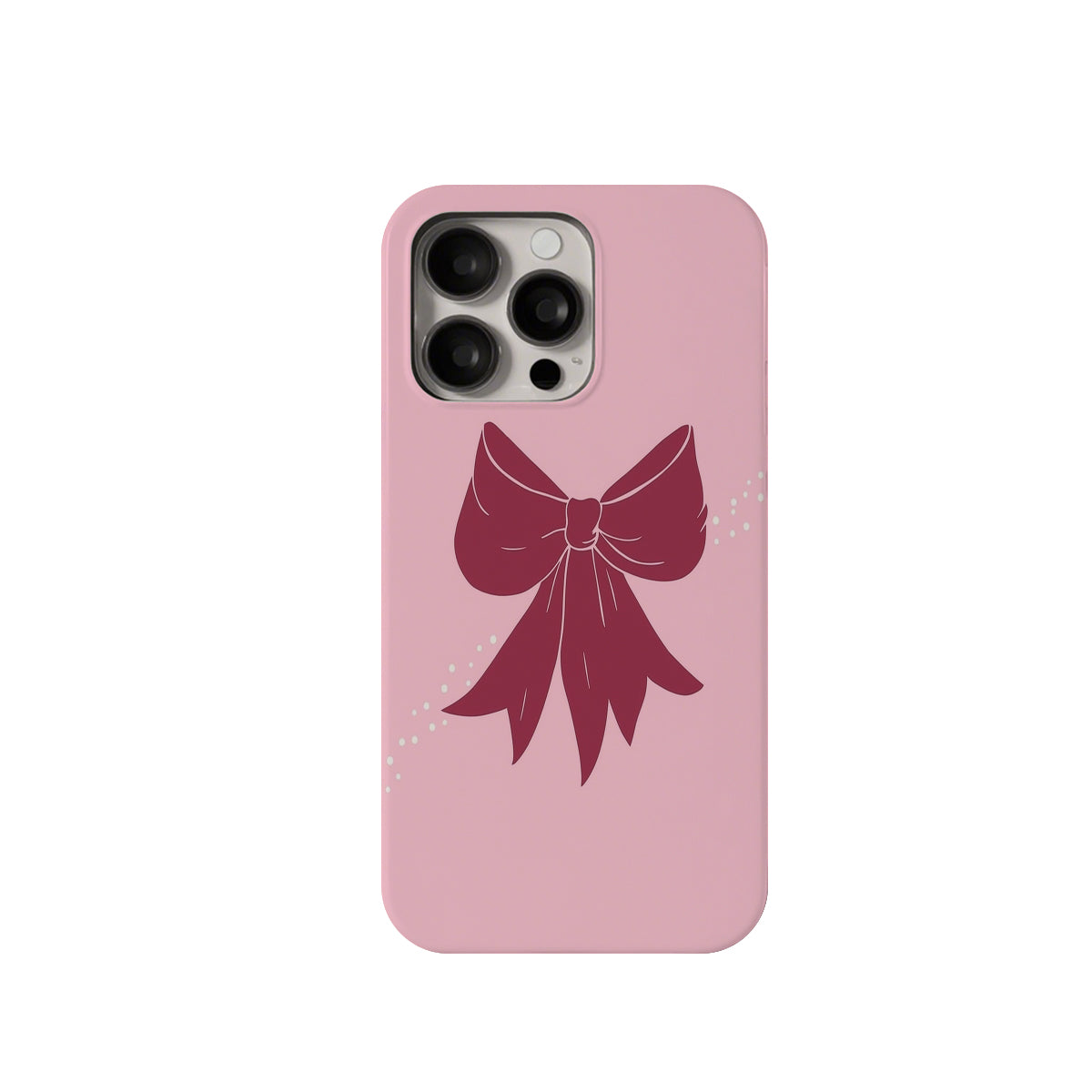 Phone case with a red bow design on a pink background