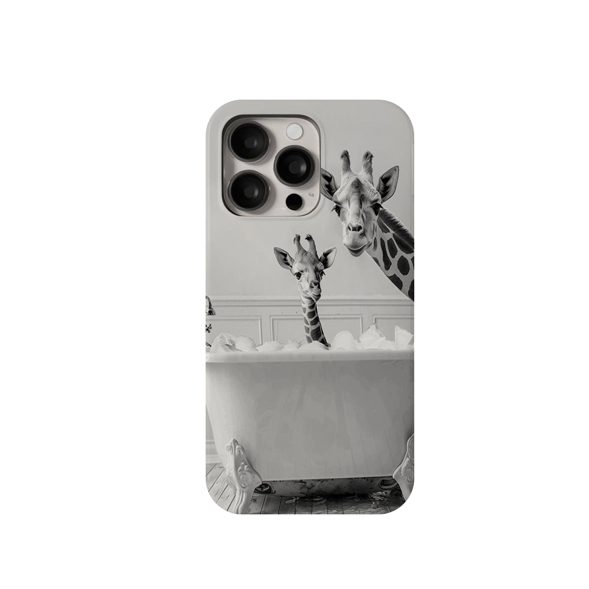 Phone case with giraffe design on a white background