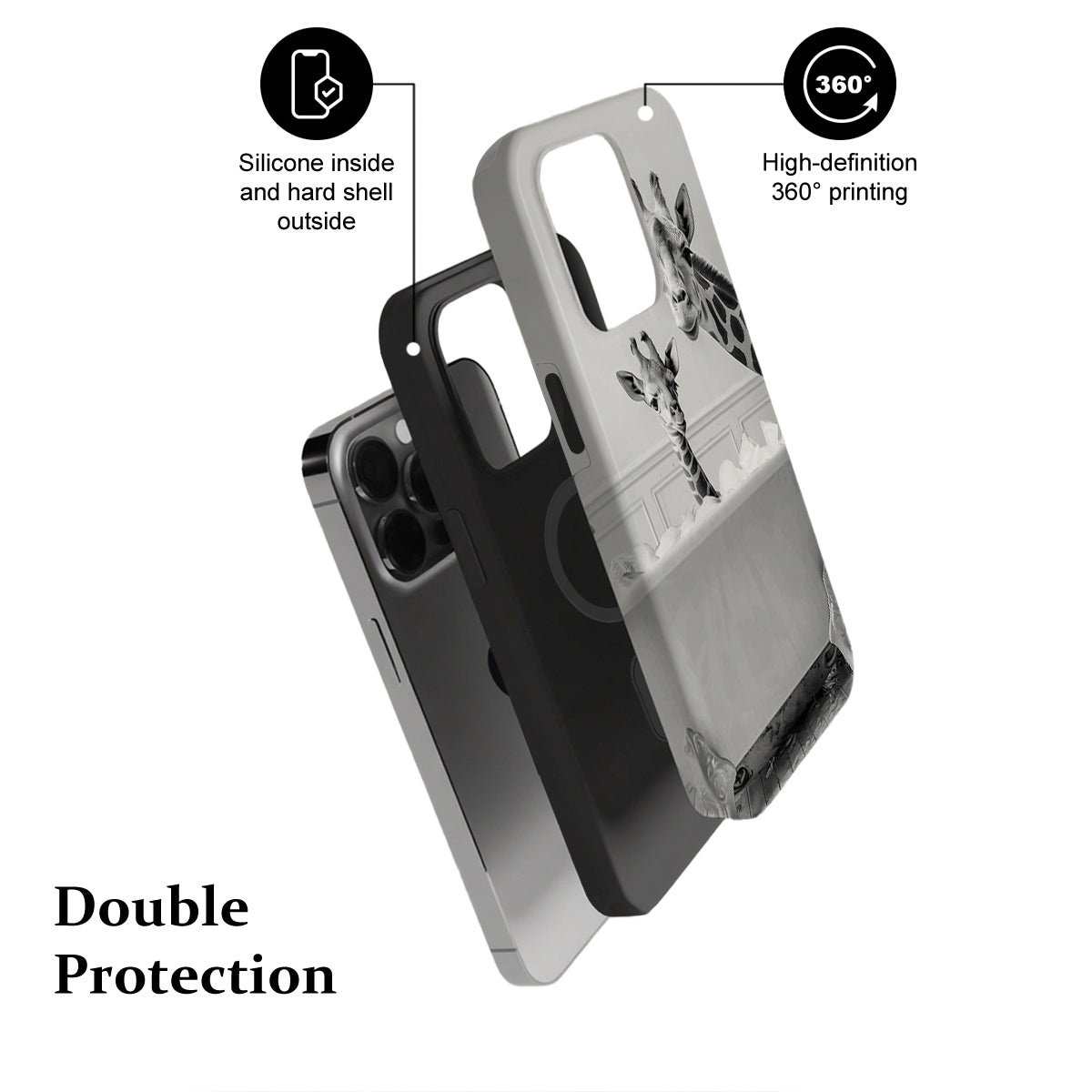 Phone case with text highlighting features on a white background