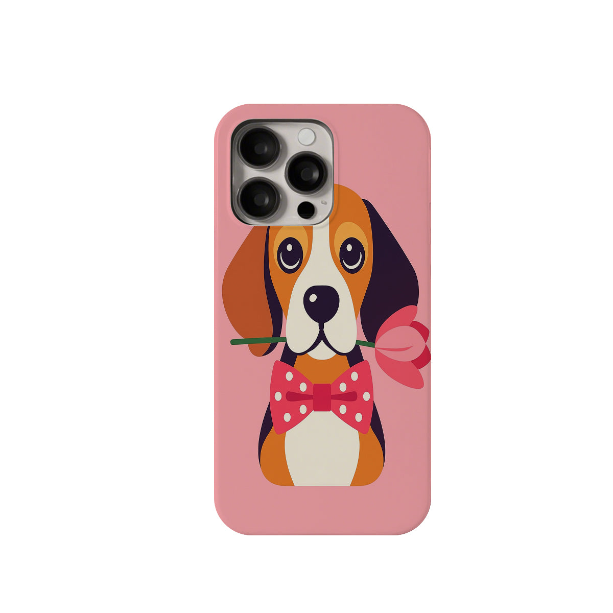 Phone case with a dog illustration on a pink background