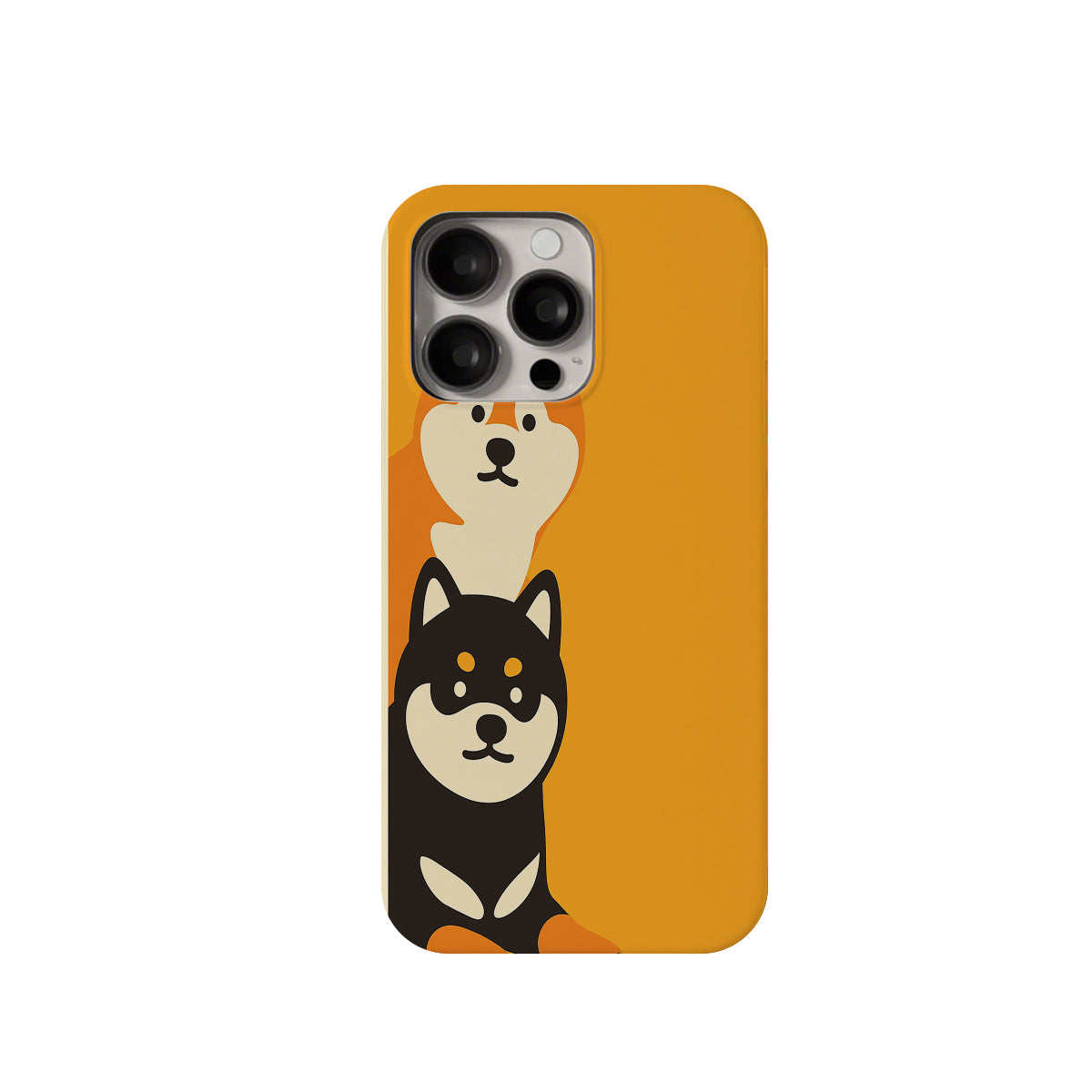 Phone case with dog illustrations on an orange background