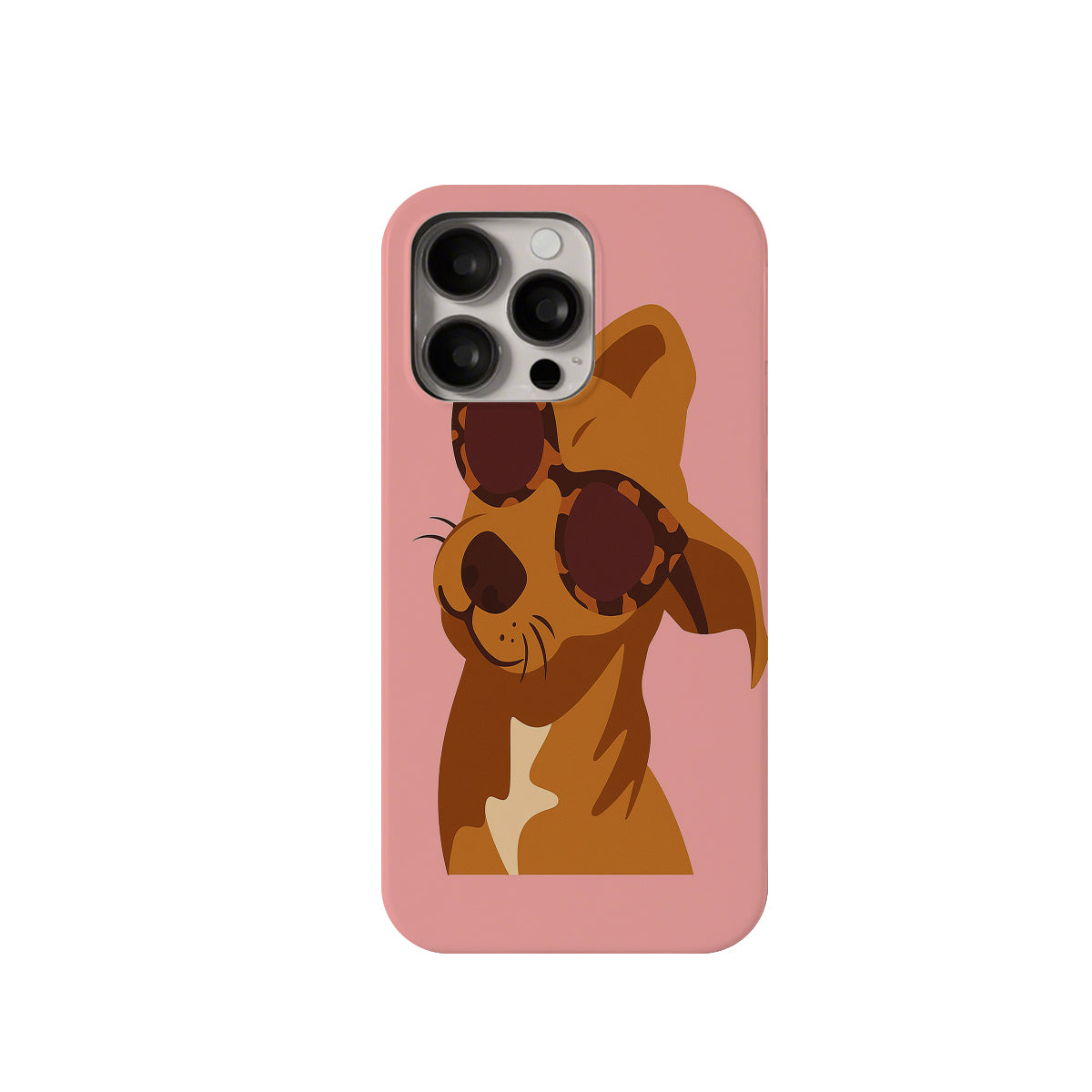 Phone case with a dog design on a pink background