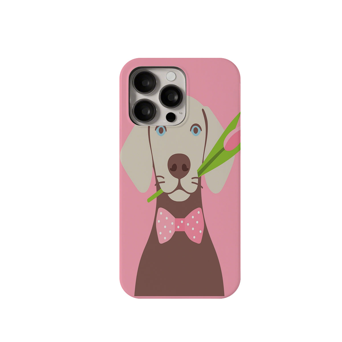 Phone case with a dog illustration on a pink background