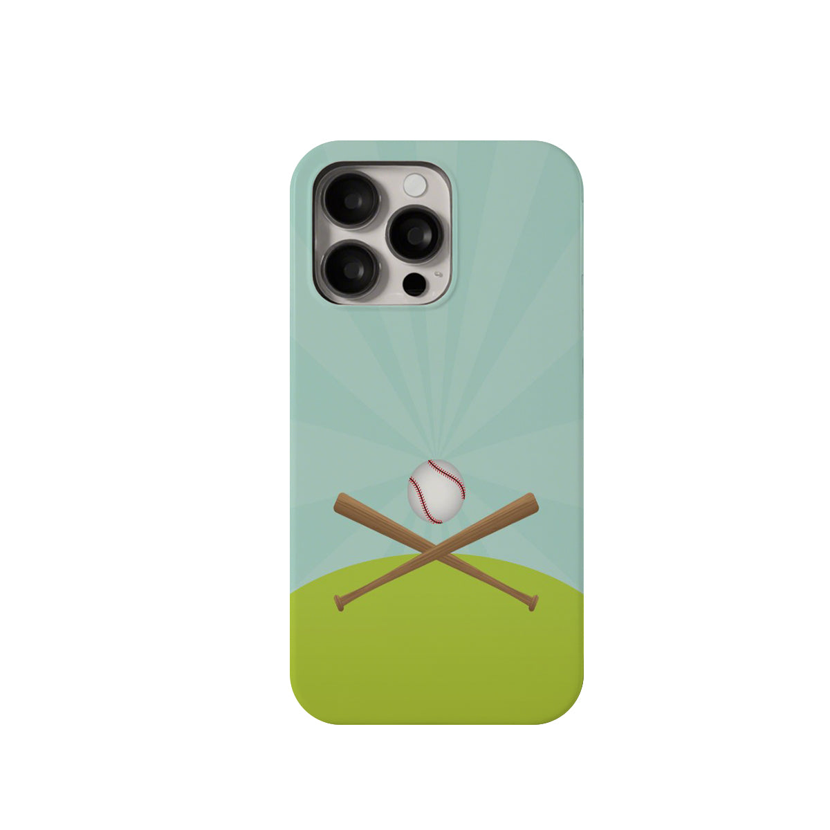 Phone case with baseball design on a light green background
