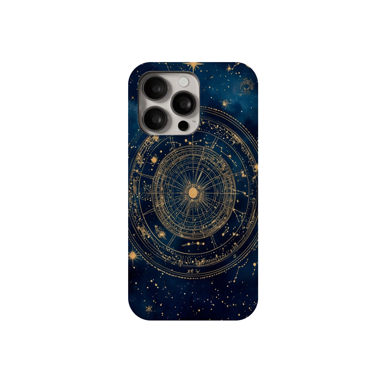 Phone case with celestial design on a white background