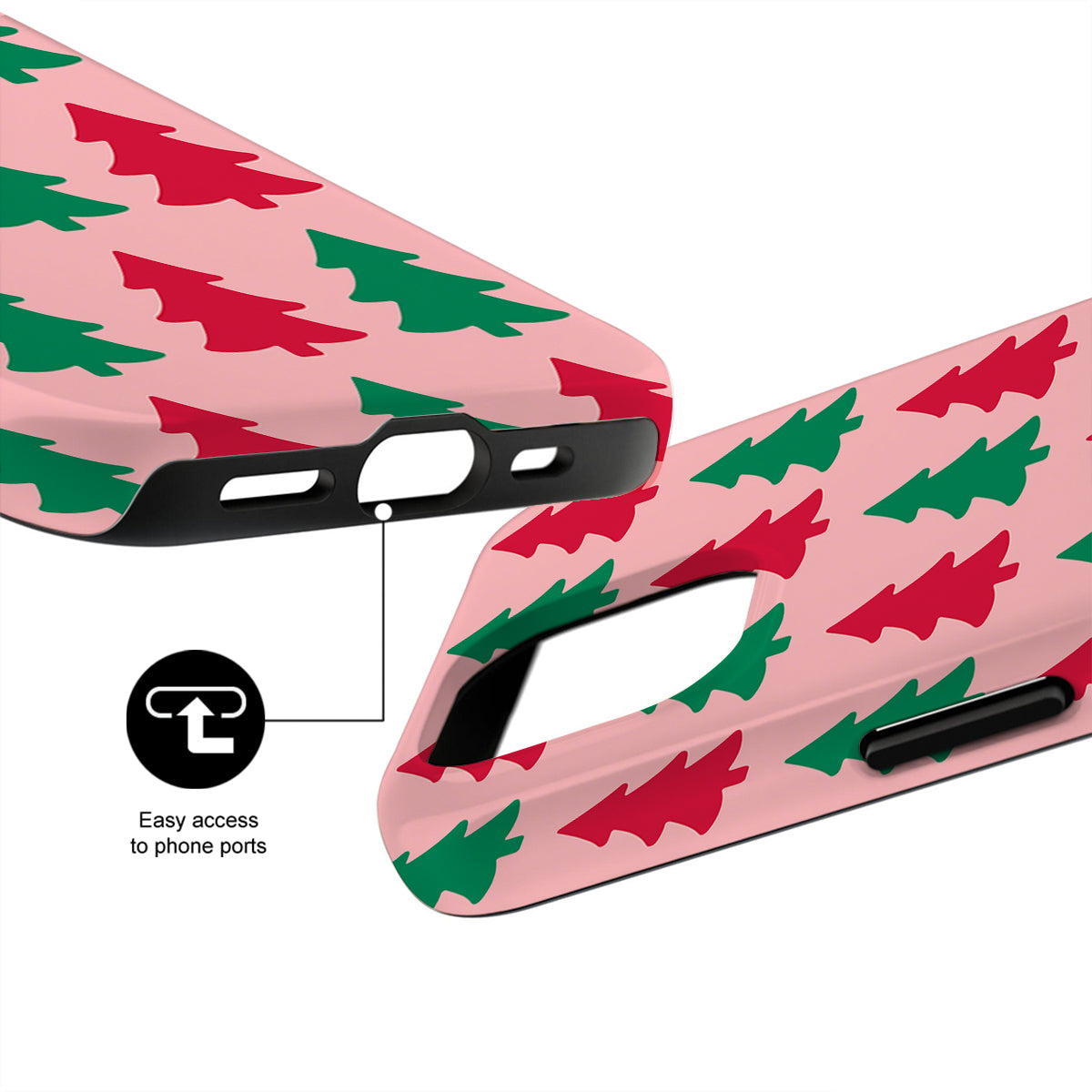 Phone case with Christmas tree pattern on a white background