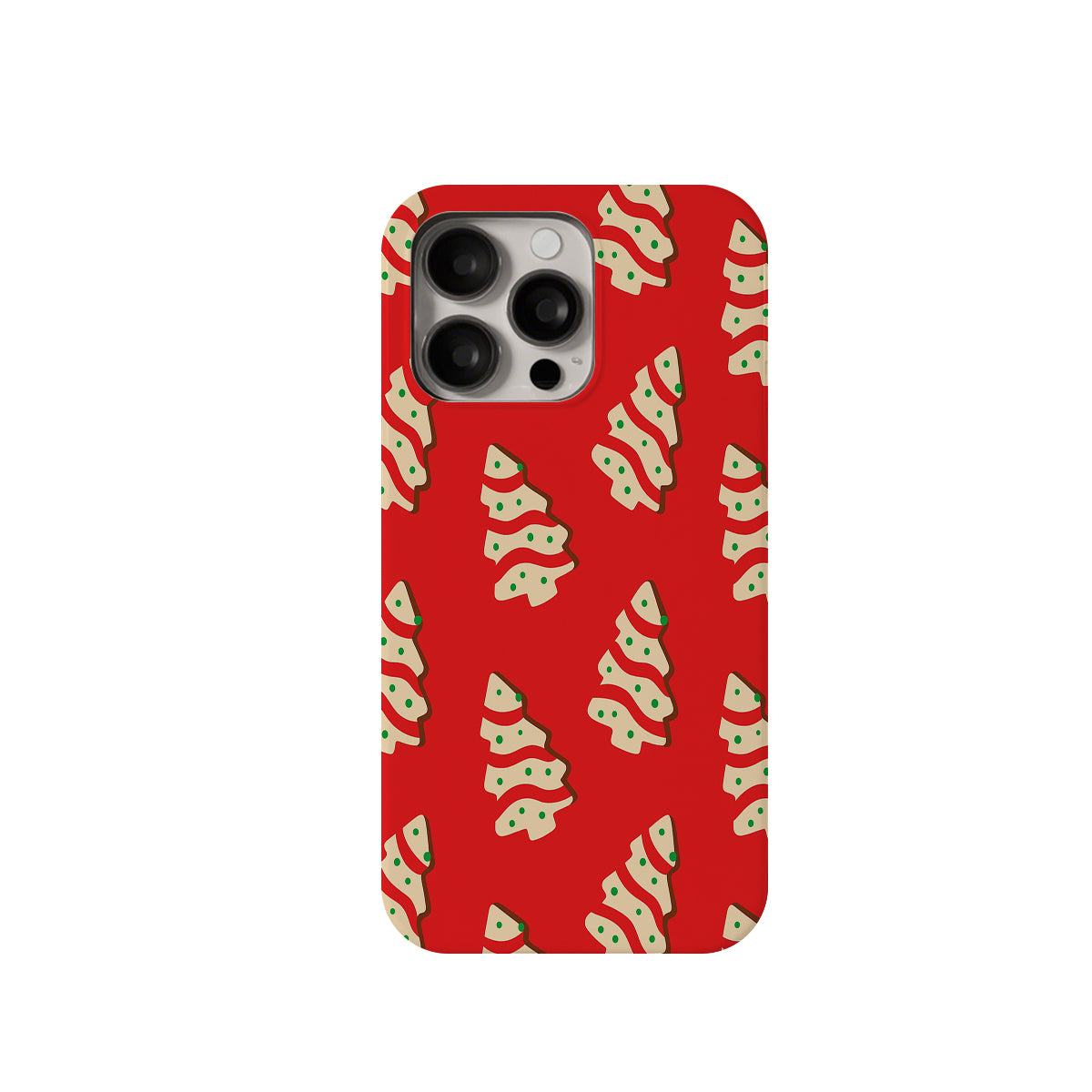 Phone case with Christmas tree pattern on a red background
