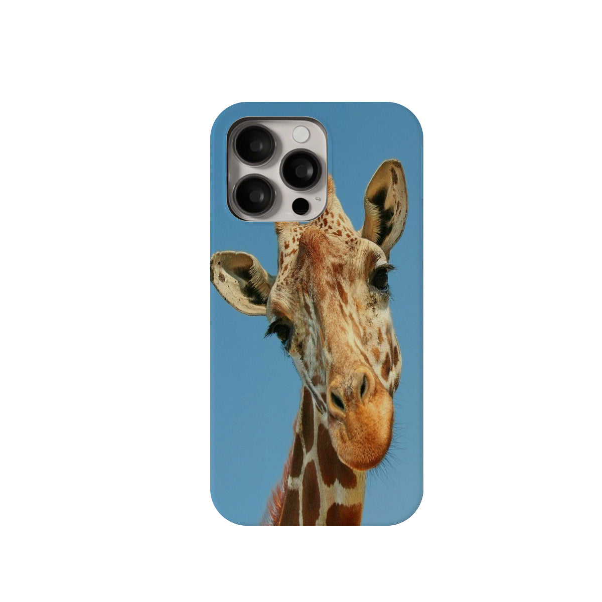 Phone case with a giraffe design on a blue background