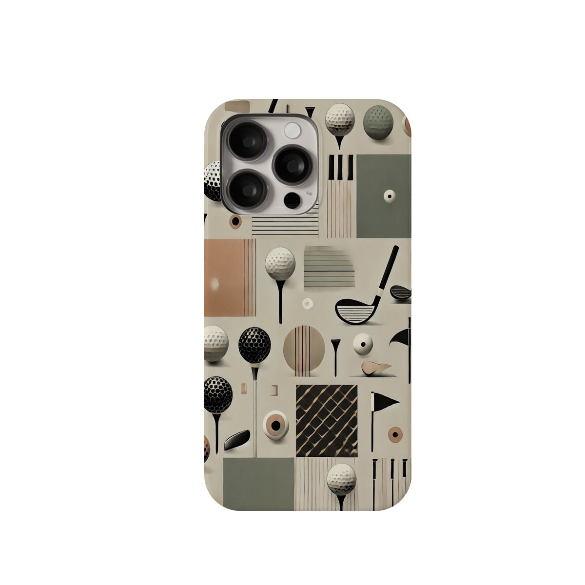 Phone case with golf-themed design on a white background