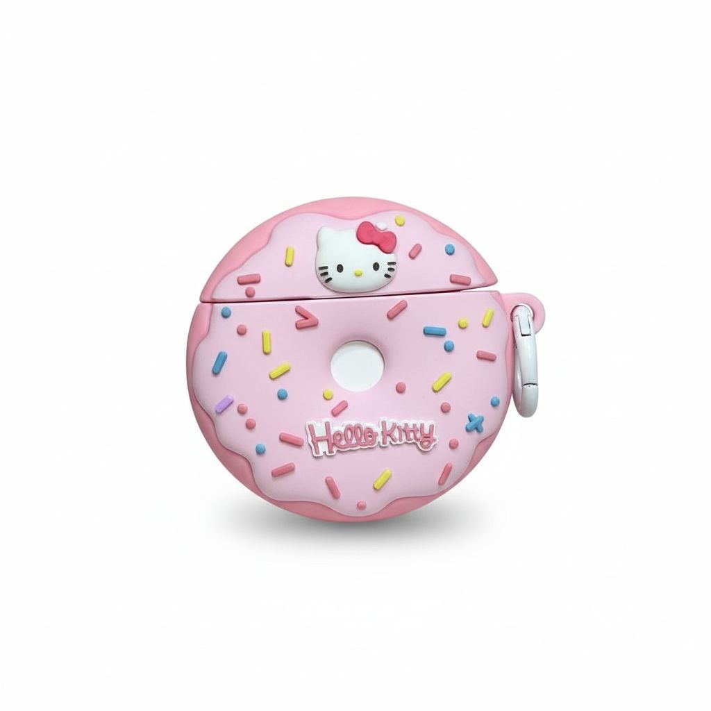 Pink donut-shaped Hello Kitty case on a white background