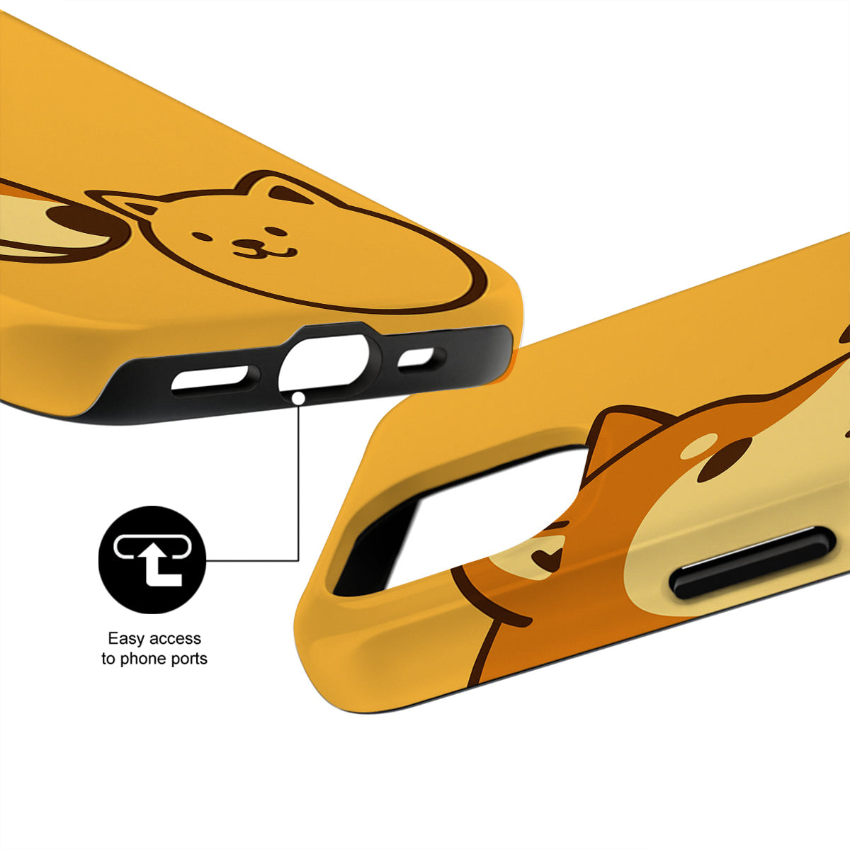 Two yellow phone cases with a dog design on a white background