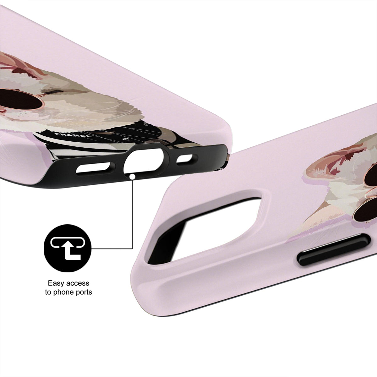 Phone case with floral design and Chanel branding on a white background