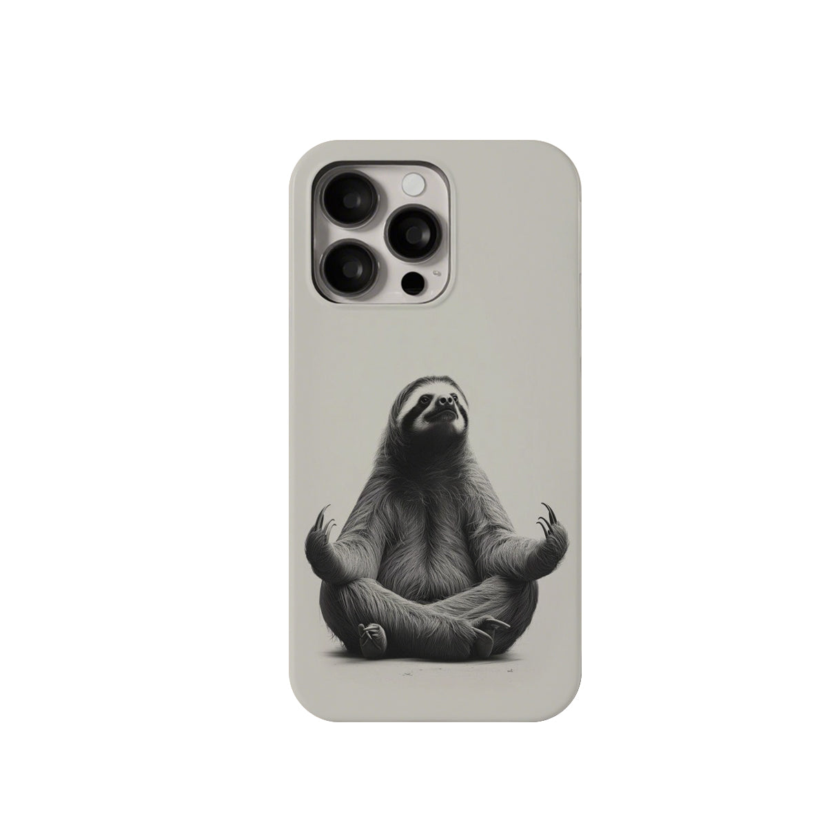 Phone case with a sloth design on a light gray background