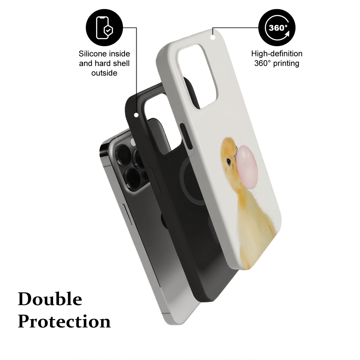 Phone case with dual-layer protection features on a white background