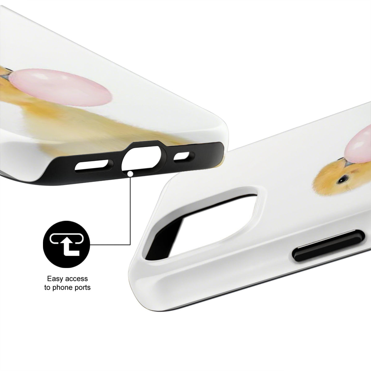 Phone case with rabbit design and easy access to phone ports feature