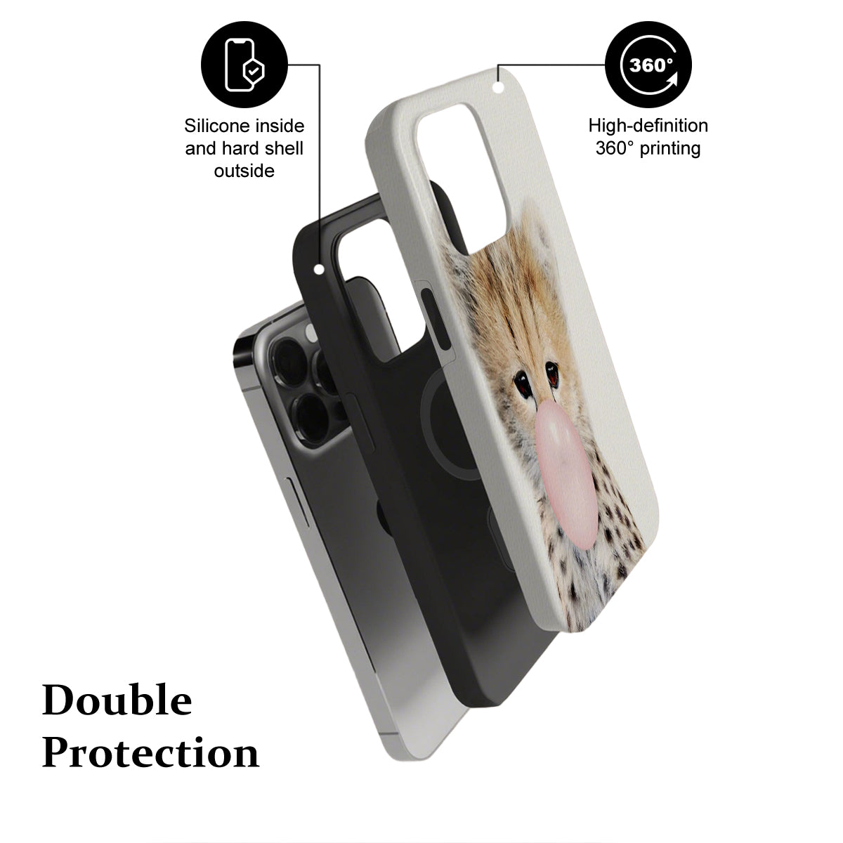 Phone case with text highlighting features on a white background