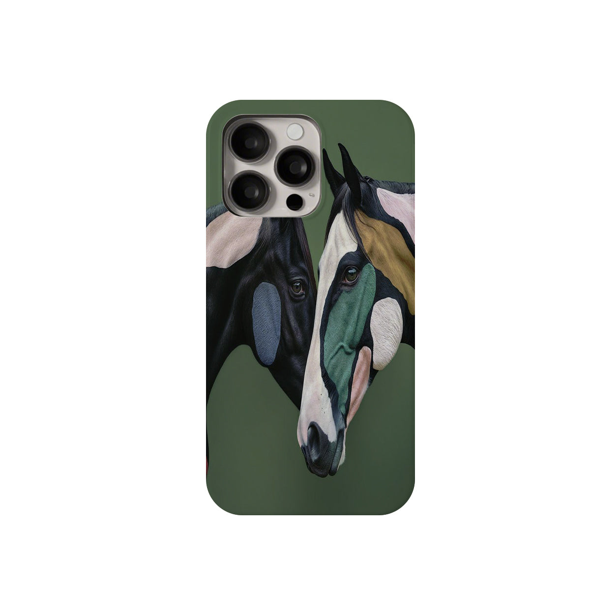 Phone case with a horse design on a green background