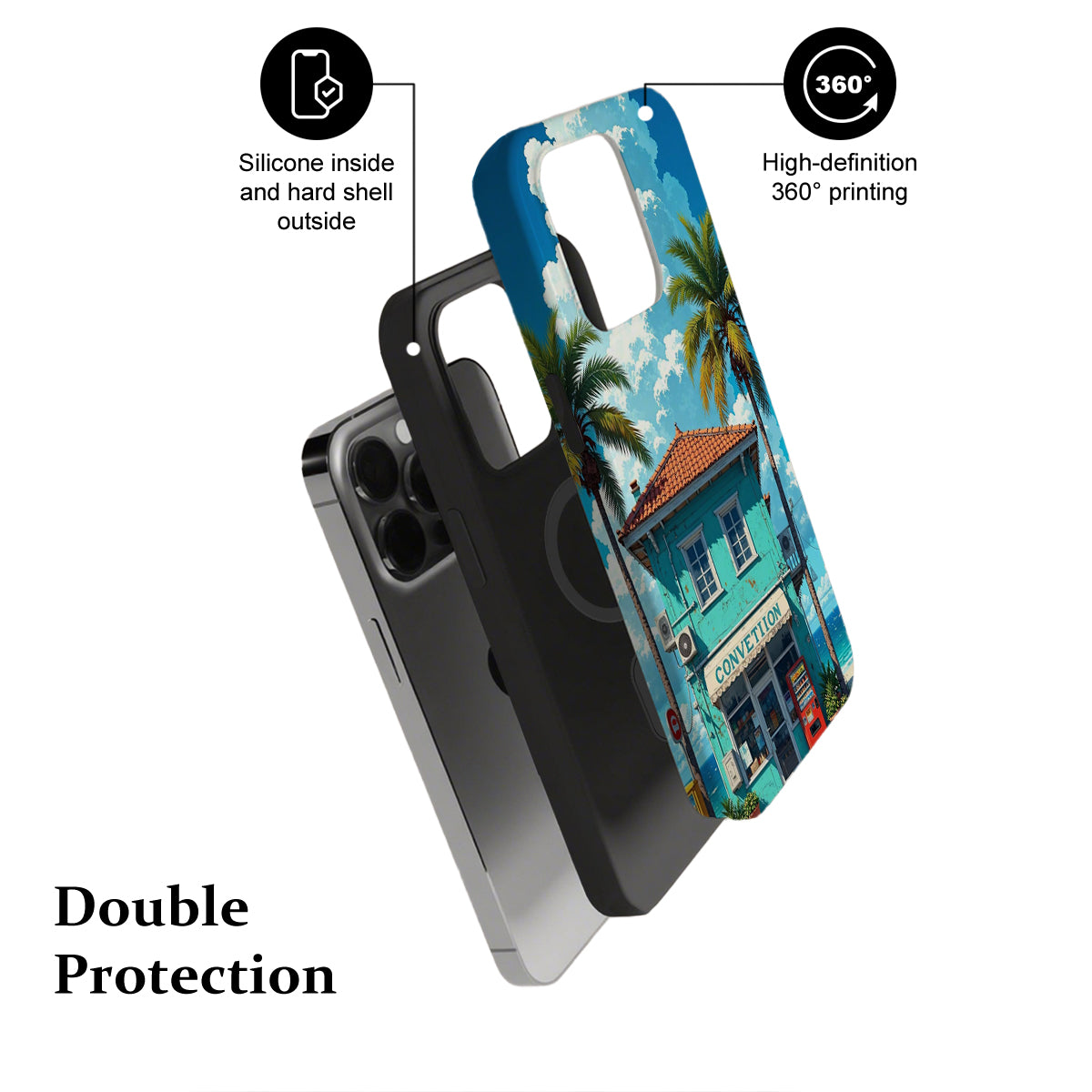 Phone case with a scenic design on a white background