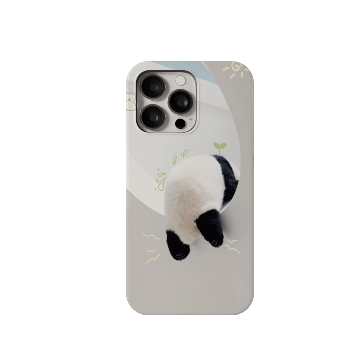 Phone case with panda design on a light gray background