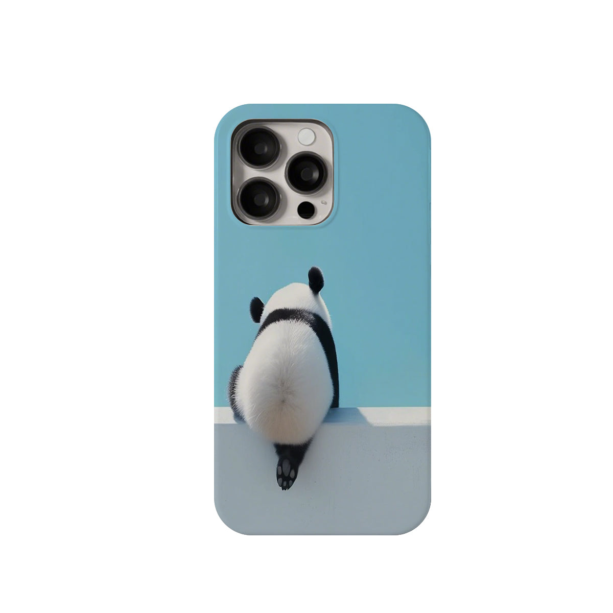 Phone case with a panda design on a blue background
