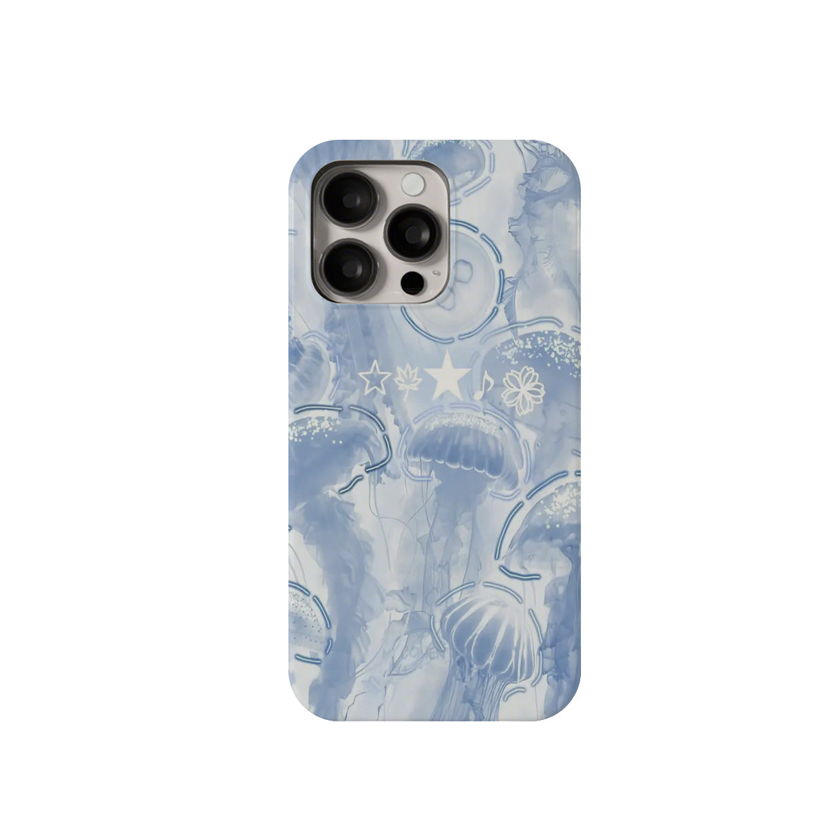 Phone case with jellyfish design on a light blue background