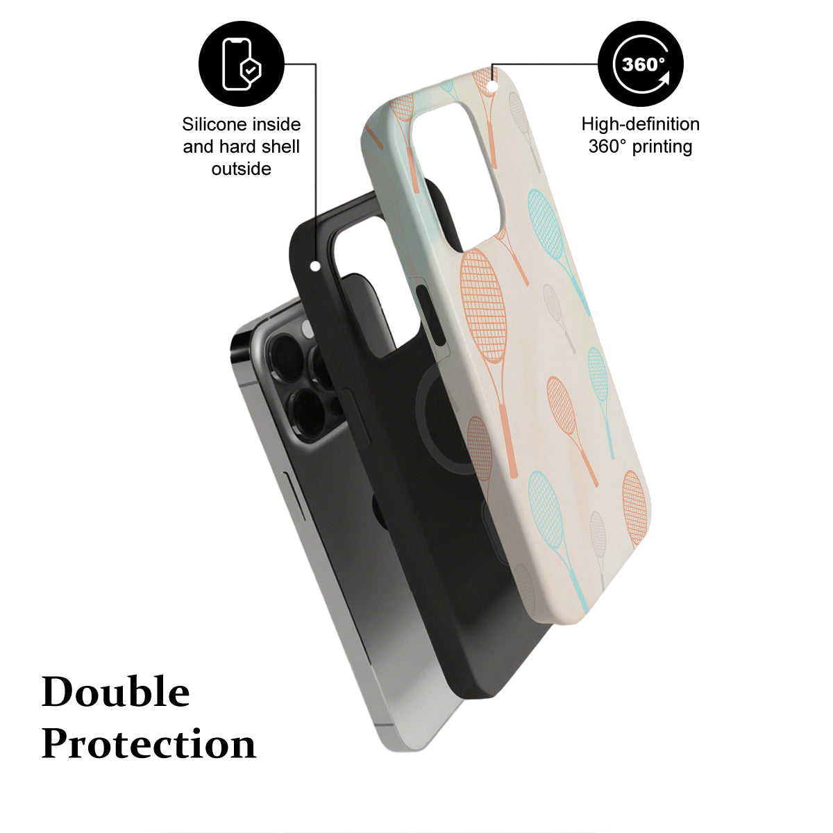Phone case with text highlighting features on a white background
