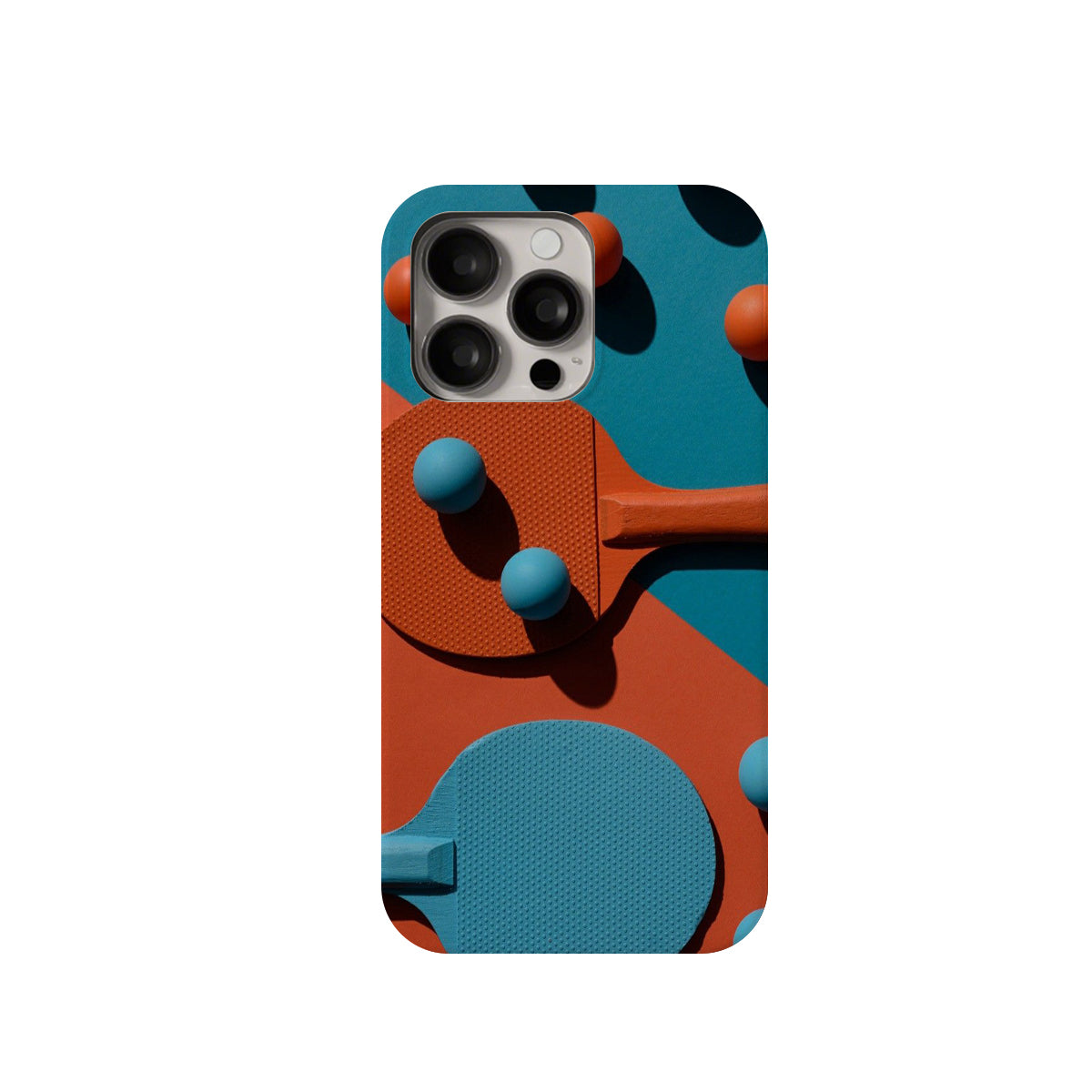 Phone case with abstract design of a paddle and ball on a white background