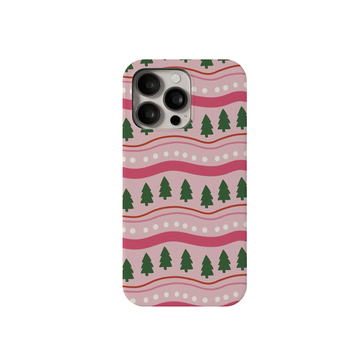 Phone case with Christmas tree pattern on a pink background