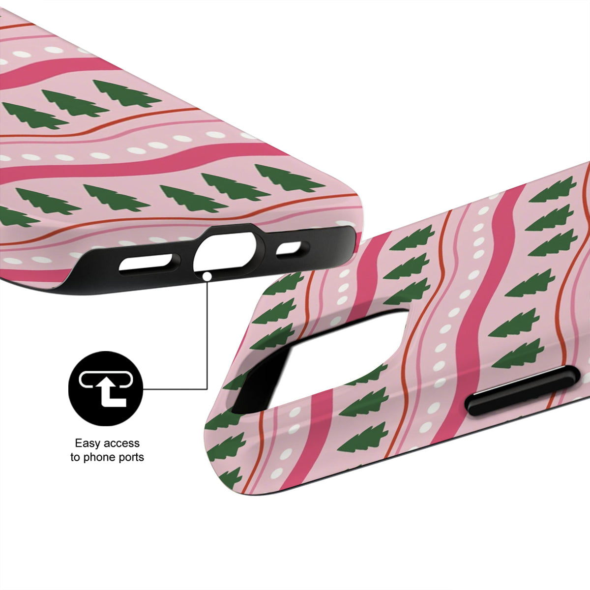 Phone case with pink and green pattern on a white background