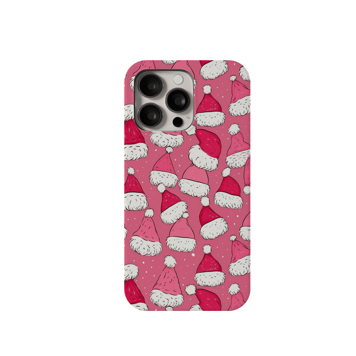 Phone case with Santa hat pattern on a pink background