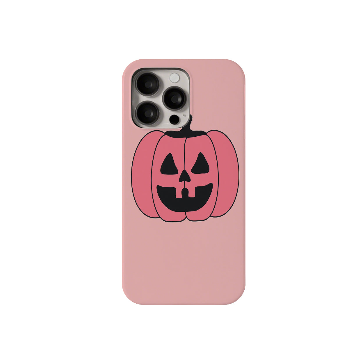 Phone case with a pink pumpkin design on a white background