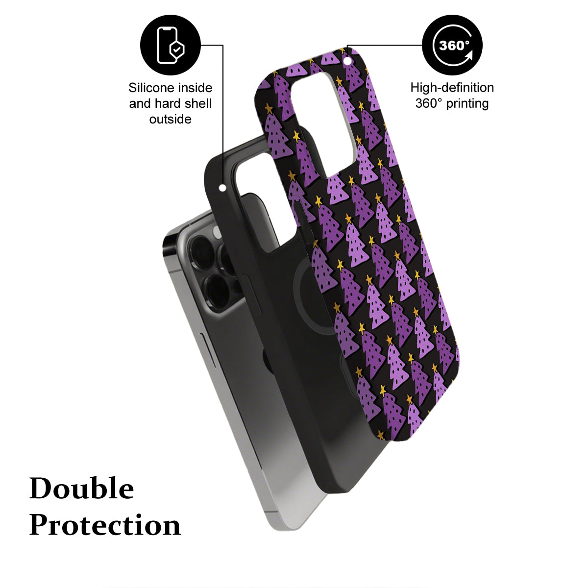 Phone case with purple triangle pattern on a white background