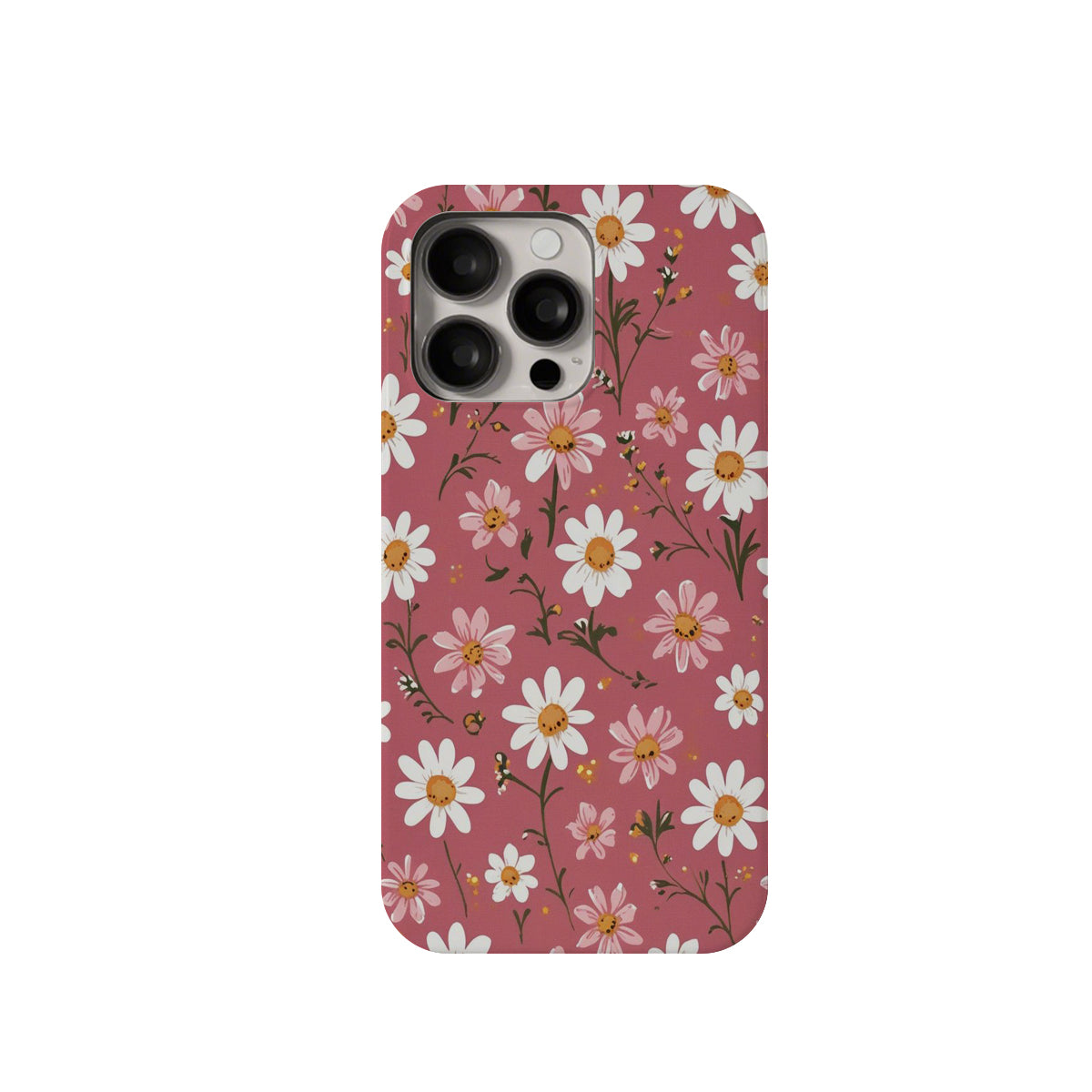 Phone case with floral design on a pink background