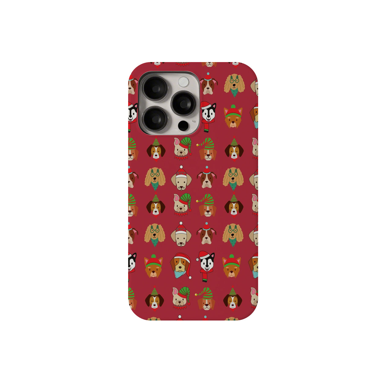 Phone case with dog illustrations on a red background