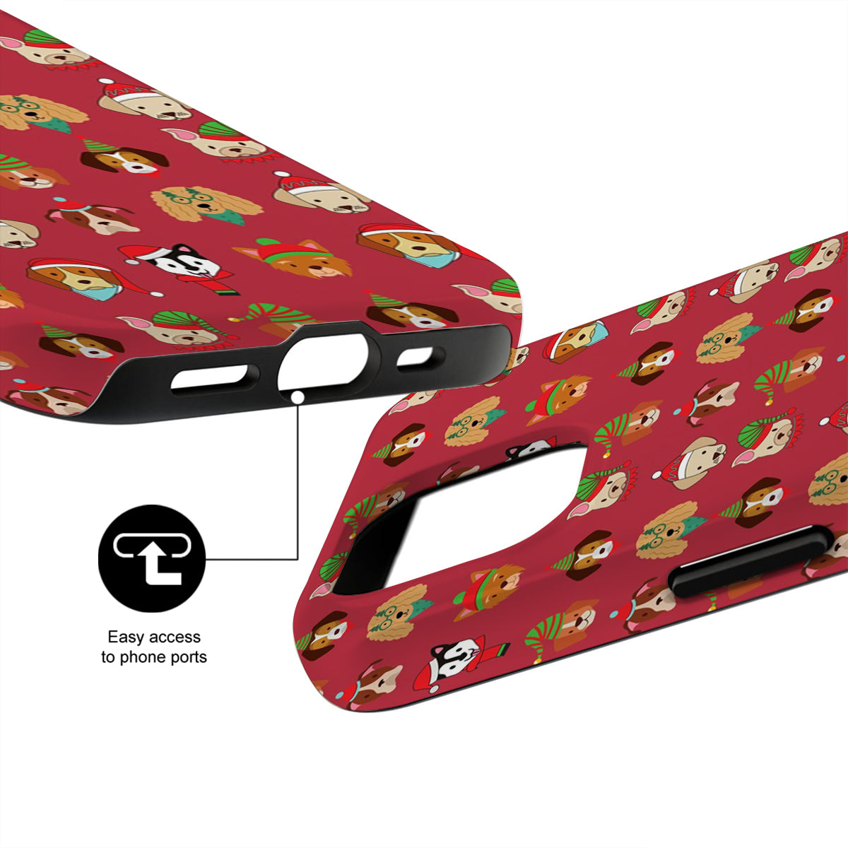 Phone case with cartoon character pattern on a red background