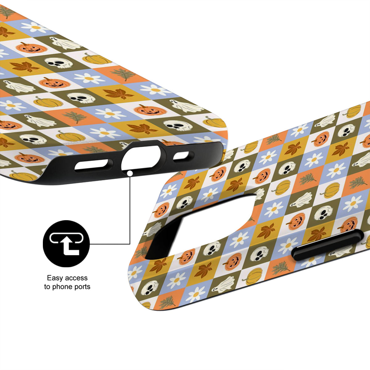 Phone case with Halloween-themed design on a white background