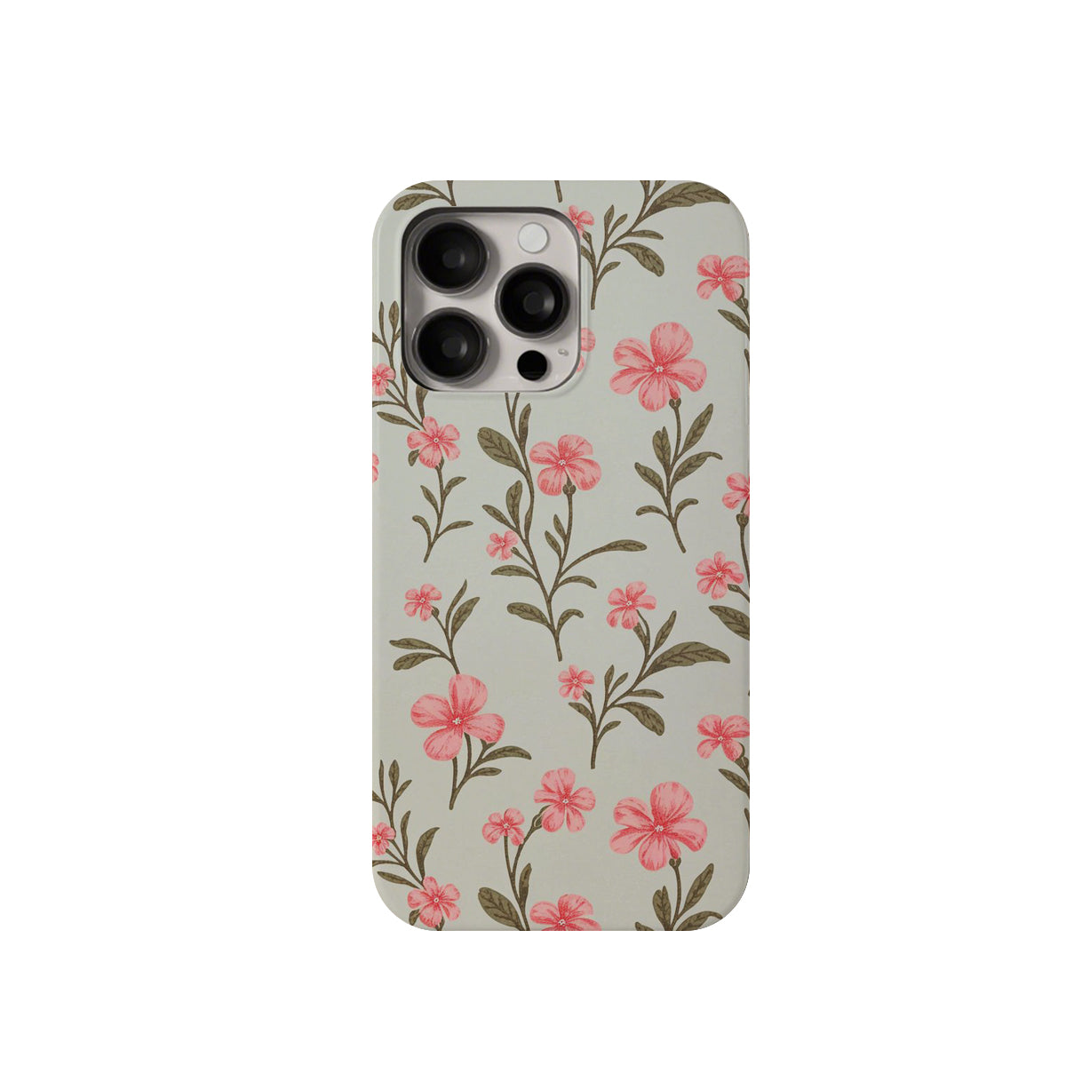 Phone case with floral pattern on a light green background