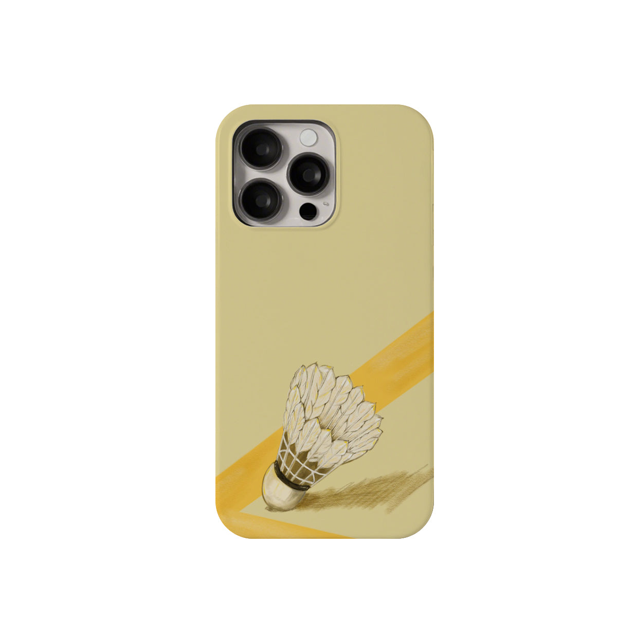 Phone case with a badminton shuttlecock design on a beige background