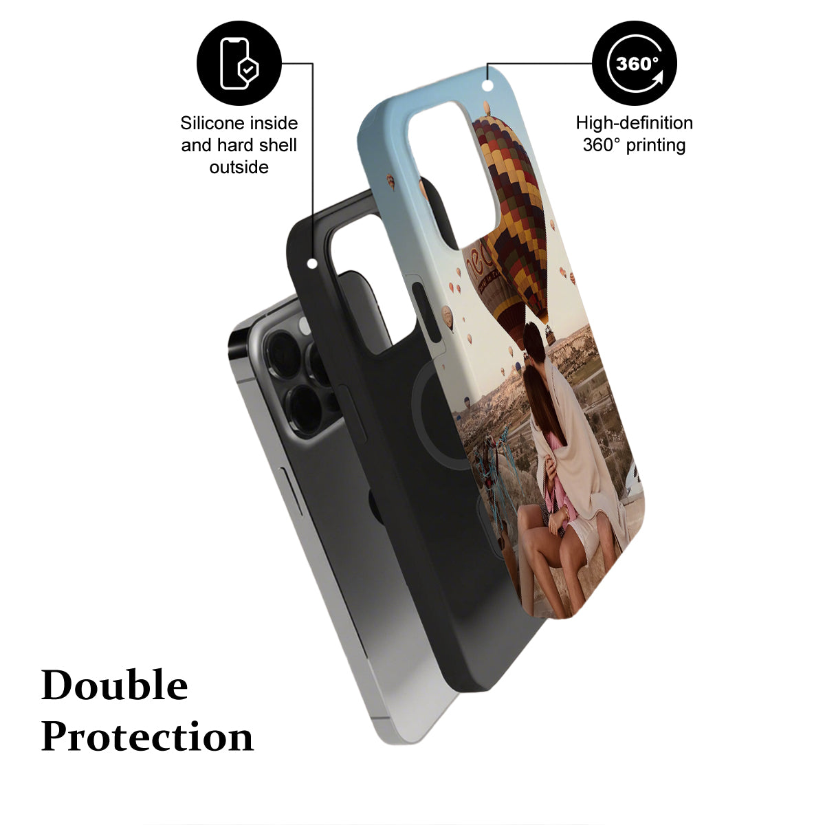 Phone case with double protection features on a white background