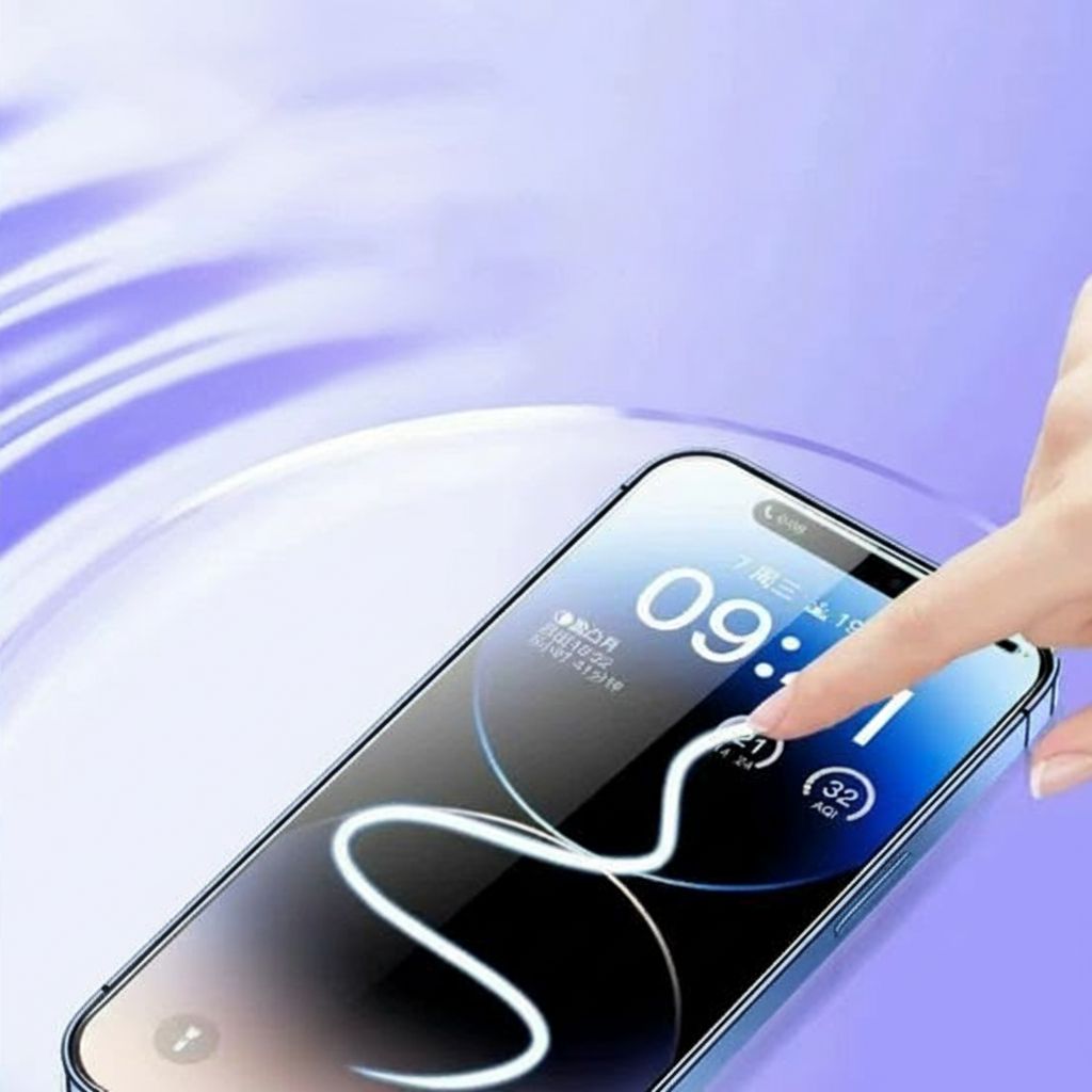 Smartphone with a glass screen protector being applied 