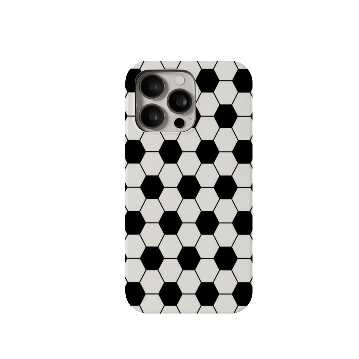Phone case with black and white geometric pattern on a white background