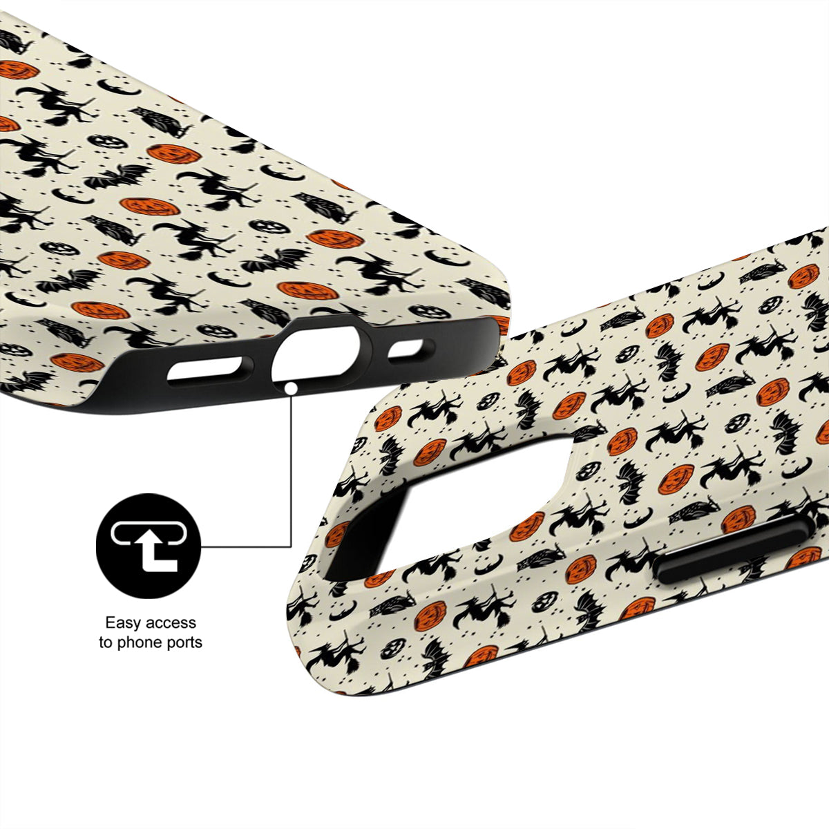 Phone case with Halloween-themed design on a white background