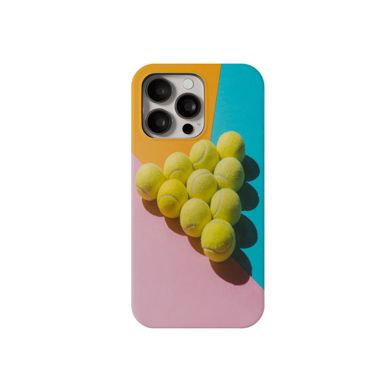 Phone case with tennis ball design on a colorful background