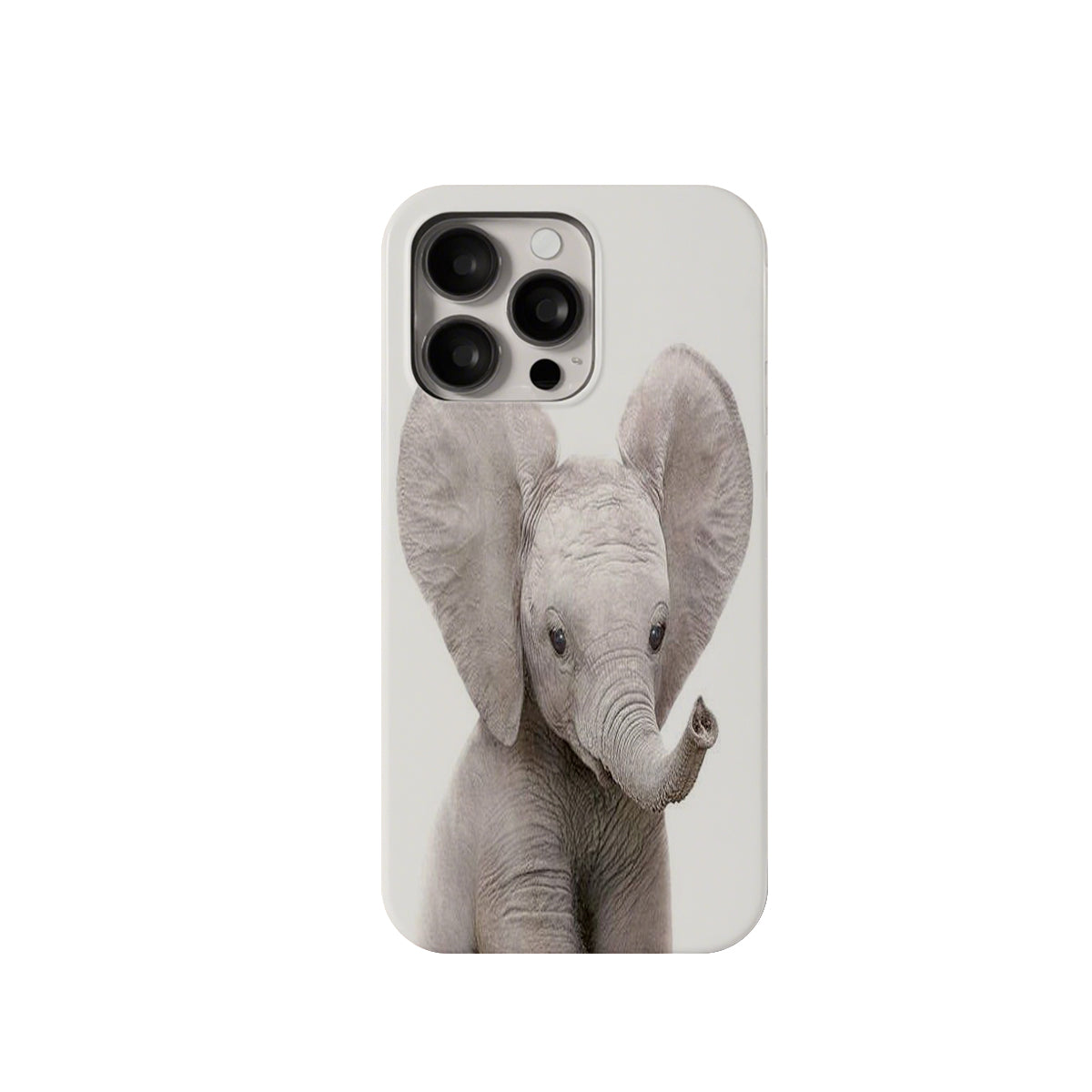Phone case with a design of a baby elephant on a white background