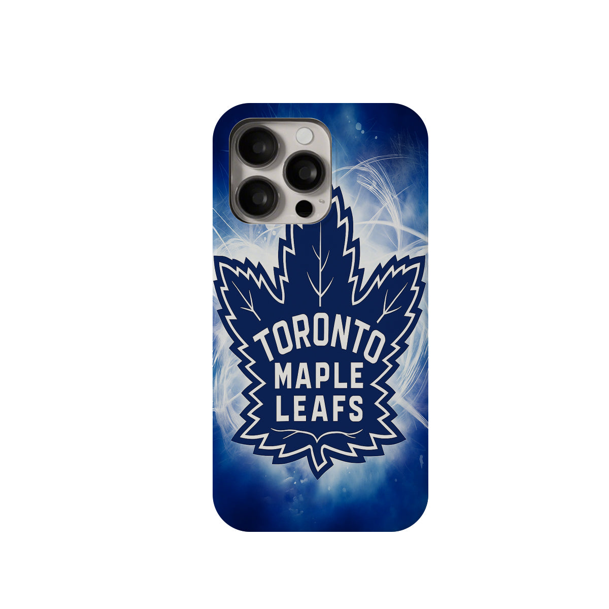 Phone case with Toronto Maple Leafs logo on a blue and white background