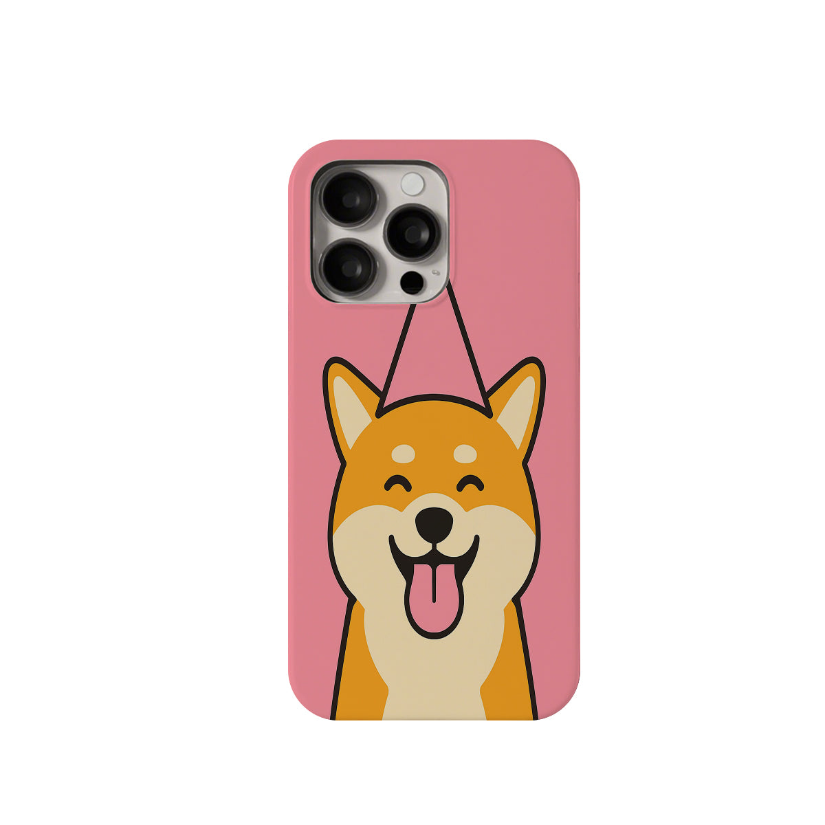Phone case with a cartoon dog design on a pink background