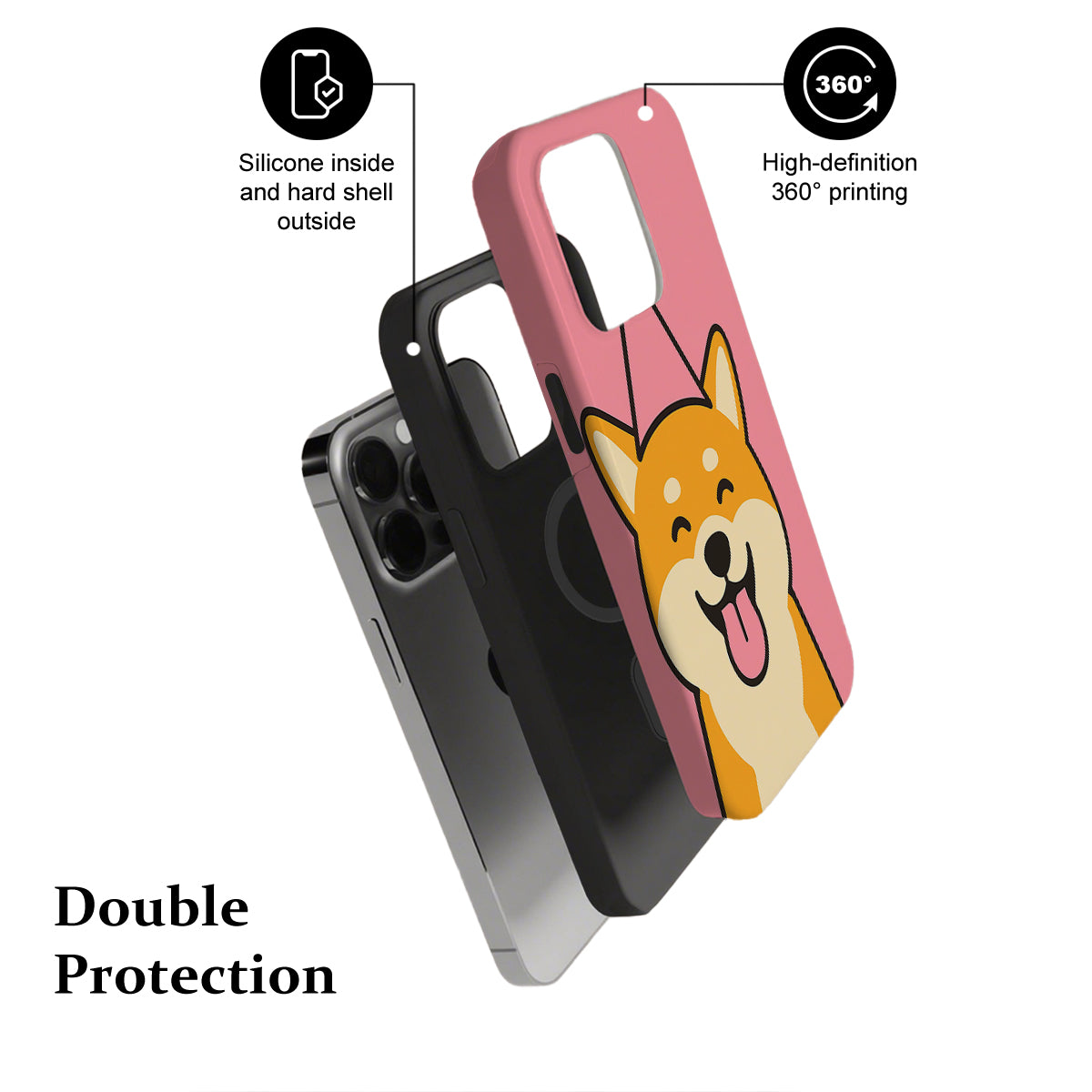 Phone case with a dog illustration on a white background