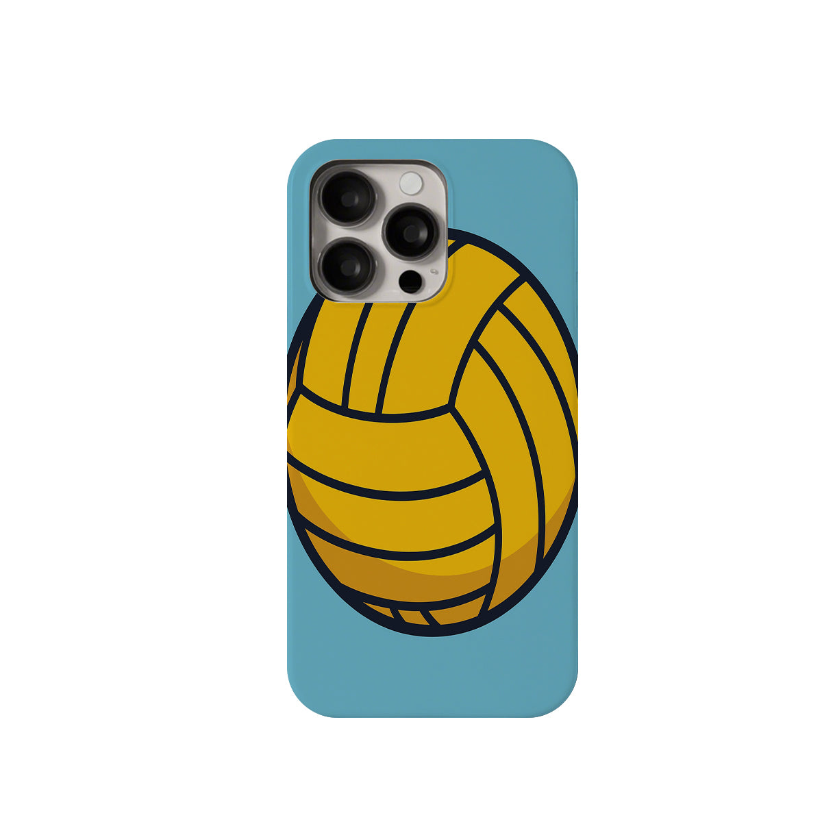 Phone case with a yellow volleyball design on a blue background