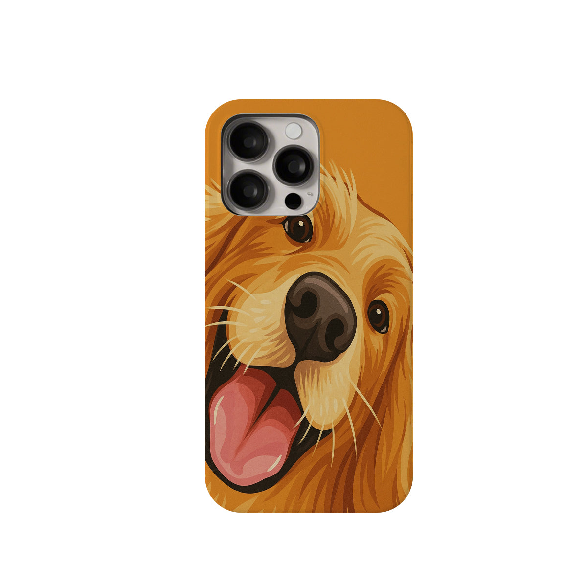 Phone case with a dog's face design on a white background